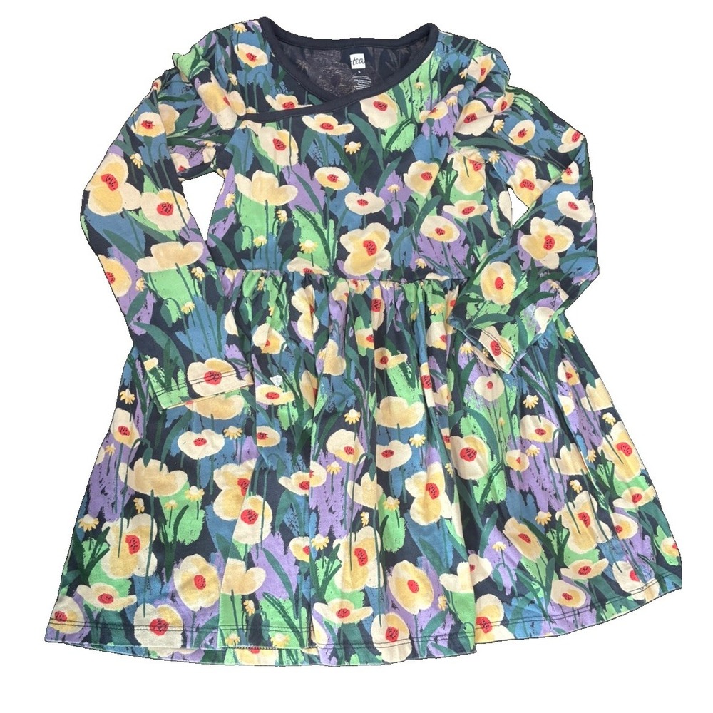 Girls Tea Collection Dress Winter Poppies Long Sleeve Size 5 Floral